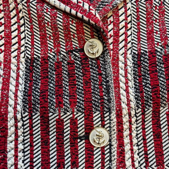 CAbi Striped Blazer Women's L Red White Coastal Nautical Anchor Buttons Office - Picture 4 of 9